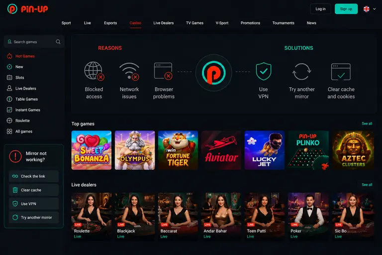 Дзеркало сайту Pin Up не працює — вирішення проблеми
